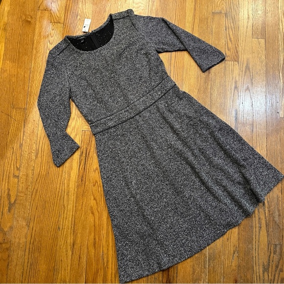 Talbots NWT Fit & Flare Dress Gray Black Tweed Leatherette Trim Knee Length S6 - Picture 6 of 9